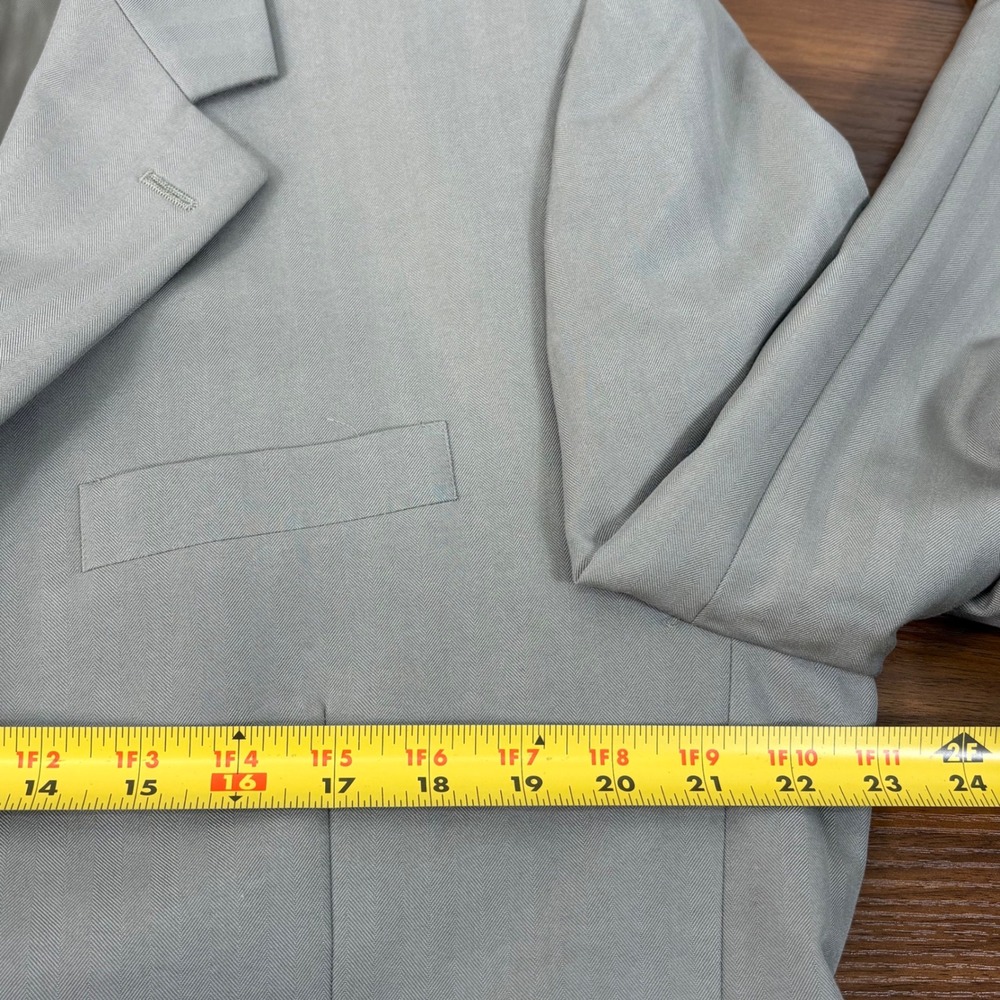 Chaps Mens Light Gray Herringbone 3-Button Suit Set 44R Jacket 36W x 31L Pants - Picture 10 of 16